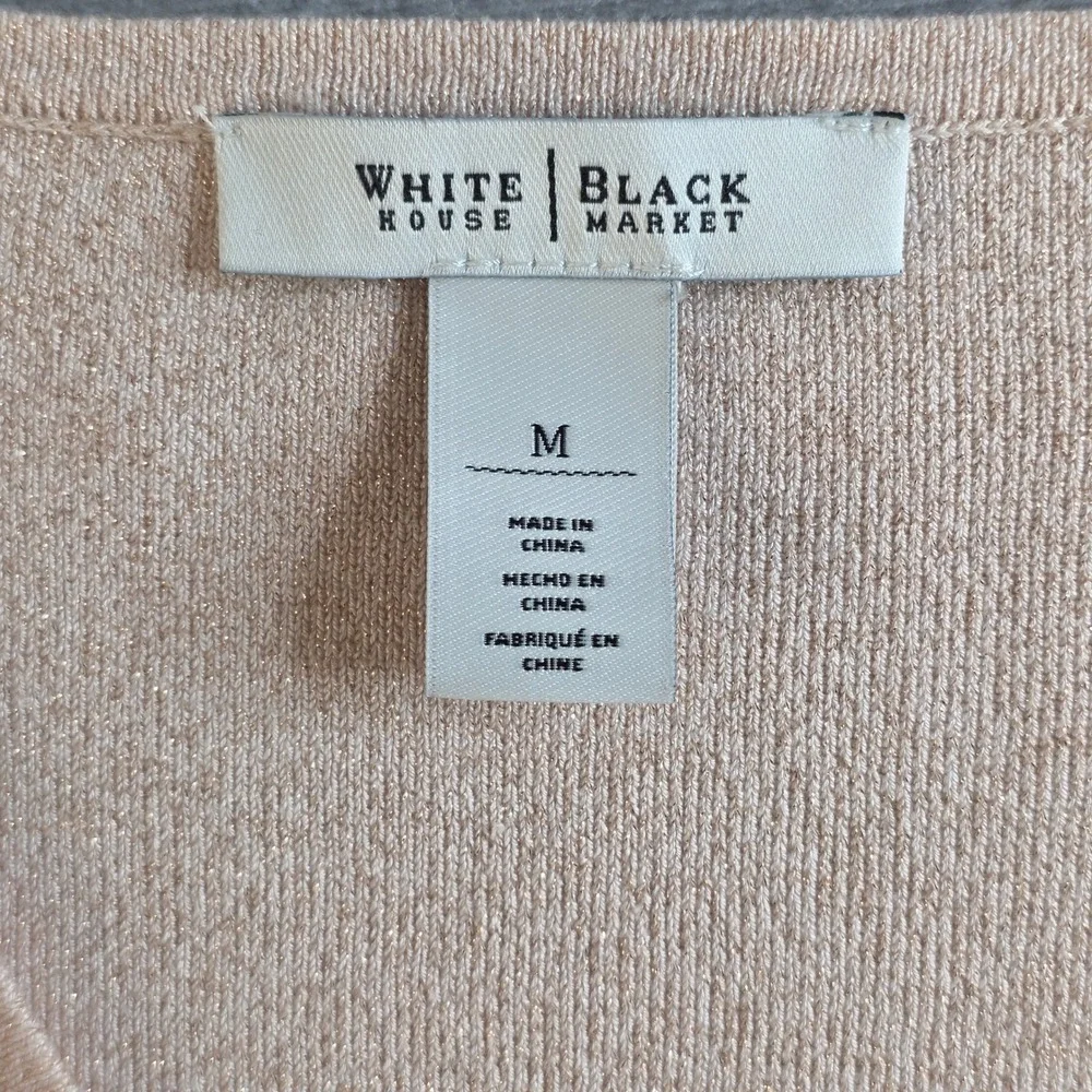 White House Black Market V-Neck Sweater Womens M Champagne Pink Metallic Shimmer